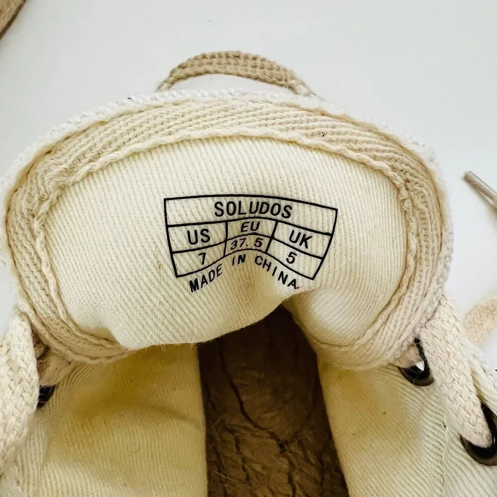 SOLUDOS Izzy Ivory Canvas Espadrille Lace Up Sneakers - US 7